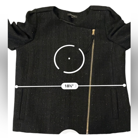 Ann Taylor Black Gold Metallic Asymmetrical Zip Wool Blend 3/4 Sleeve Jacket, 14 - Picture 13 of 13